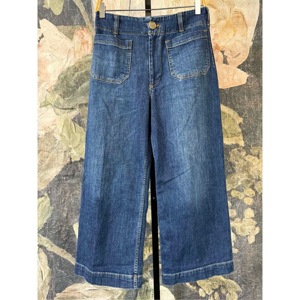 Anthropologie The Colette Denim Cropped Wide-Leg Jeans by Maeve Size 28 - Picture 6 of 9